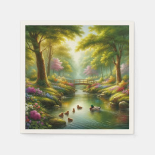 Serviette En Papier Brook de printemps avec canards/fleurs