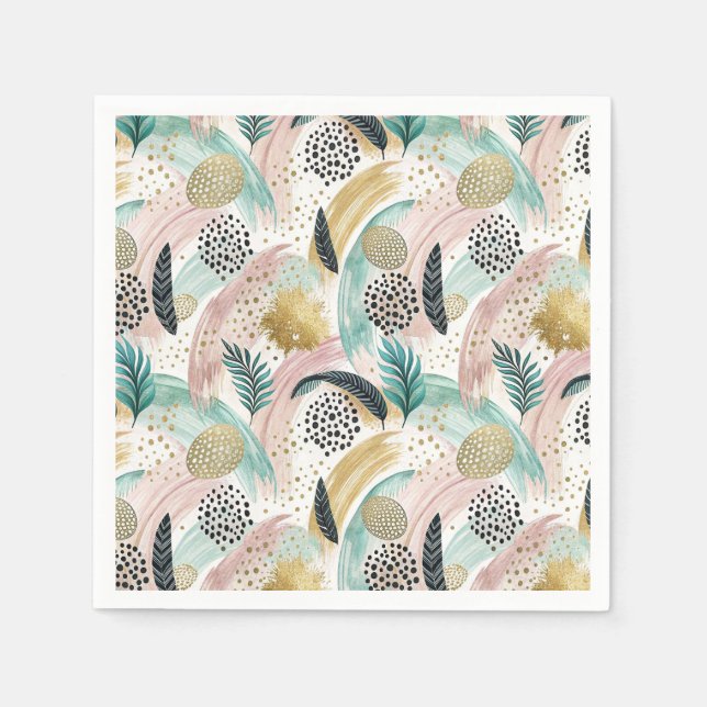 Serviette En Papier Brosse botanique et Abstraite or (Devant)