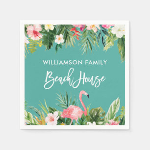 Serviette En Papier Brosse Script Tropical Floral Beach House
