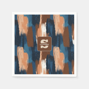 Serviette En Papier Brosses Abstraites en bleu, blanc et Brown