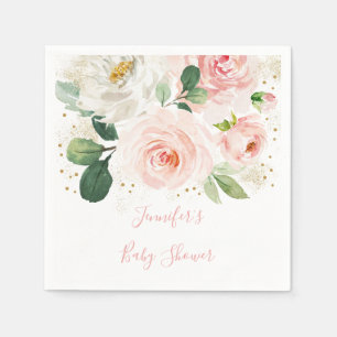 Serviette En Papier Brouiller   Baby shower Floral d'or