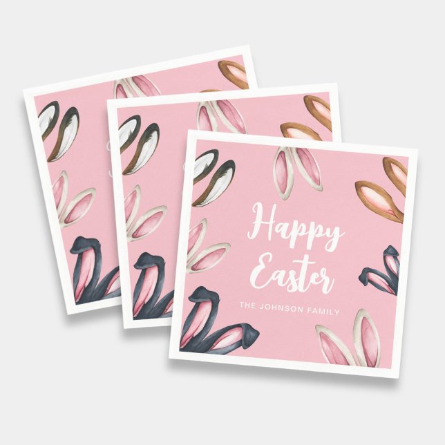 Serviette En Papier Broustillante Oreilles Joyeuses Pâques (Cute Bunny Ears Happy Easter Napkins)