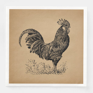 Serviette En Papier Brown Antique Rooster Illustration Chicken Art