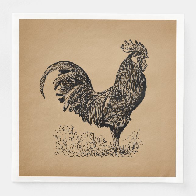Serviette En Papier Brown Antique Rooster Illustration Chicken Art (Devant)