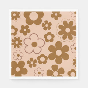 Serviette En Papier Brown Automne Retro Y2K Hippie Flower Motif