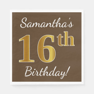 Serviette En Papier Brown, Faux Gold 16e anniversaire + Nom personnali