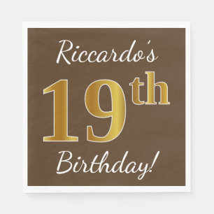 Serviette En Papier Brown, Faux Gold 19e anniversaire + Nom personnali