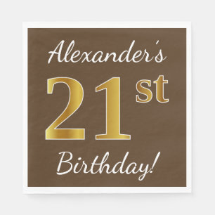 Serviette En Papier Brown, Faux Gold 21e anniversaire + Nom personnali