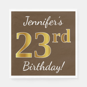 Serviette En Papier Brown, Faux Gold 23ème anniversaire + Nom personna