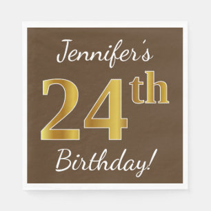 Serviette En Papier Brown, Faux Gold 24e anniversaire + Nom personnali