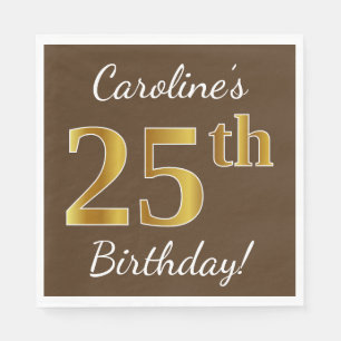 Serviette En Papier Brown, Faux Gold 25e anniversaire + Nom personnali