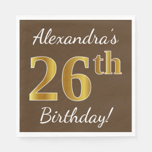 Serviette En Papier Brown, Faux Gold 26e anniversaire + Nom personnali