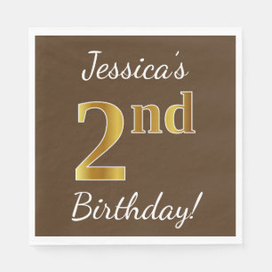 Serviette En Papier Brown, Faux Gold 2e anniversaire + Nom personnalis