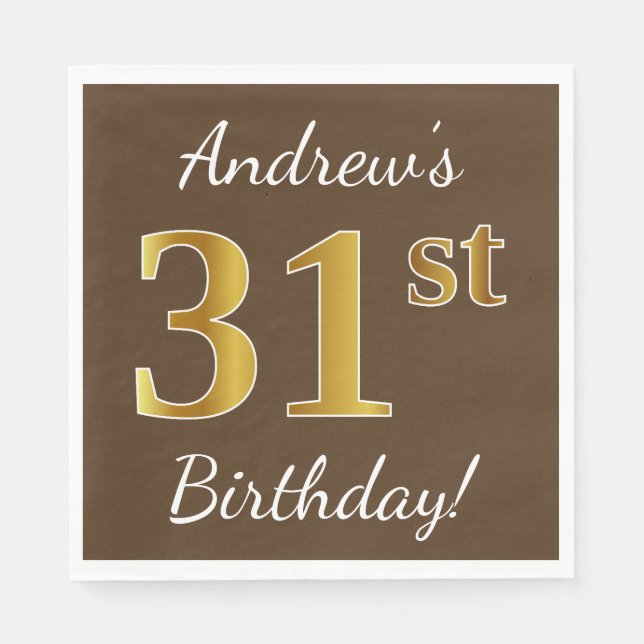Serviette En Papier Brown, Faux Gold 31e anniversaire + Nom personnali (Devant)