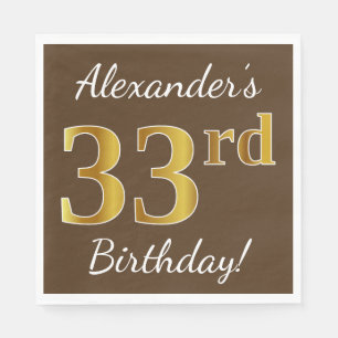 Serviette En Papier Brown, Faux Gold 33ème anniversaire + Nom personna