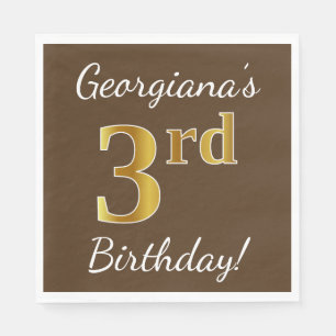 Serviette En Papier Brown, Faux Gold 3e anniversaire + Nom personnalis