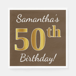 Serviette En Papier Brown, Faux Gold 50e anniversaire + Nom personnali
