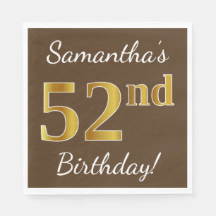 Serviette En Papier Brown, Faux Gold 52e anniversaire + Nom personnali