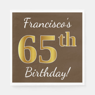 Serviette En Papier Brown, Faux Gold 65e anniversaire + Nom personnali