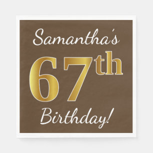 Serviette En Papier Brown, Faux Gold 67e anniversaire + Nom personnali