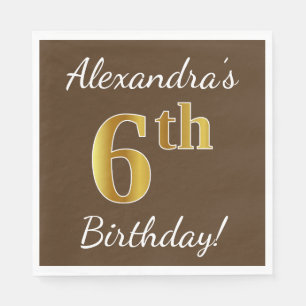 Serviette En Papier Brown, Faux Gold 6e anniversaire + Nom personnalis