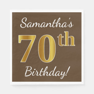 Serviette En Papier Brown, Faux Gold 70e anniversaire + Nom personnali