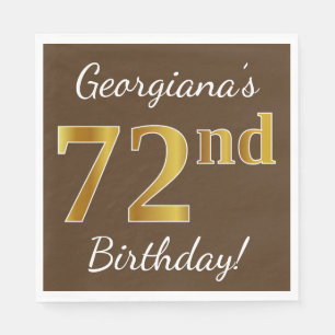 Serviette En Papier Brown, Faux Gold 72e anniversaire + Nom personnali