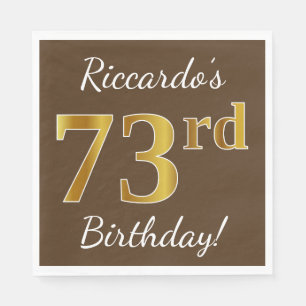 Serviette En Papier Brown, Faux Gold 73ème anniversaire + Nom personna