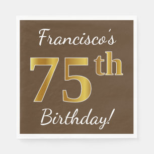 Serviette En Papier Brown, Faux Gold 75e anniversaire + Nom personnali