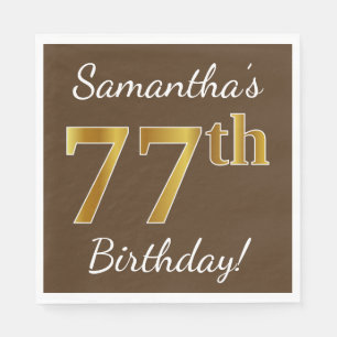 Serviette En Papier Brown, Faux Gold 77e anniversaire + Nom personnali