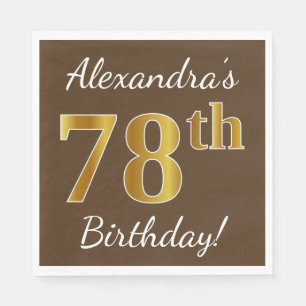 Serviette En Papier Brown, Faux Gold 78e anniversaire + Nom personnali