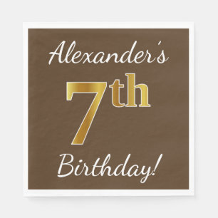 Serviette En Papier Brown, Faux Gold 7e anniversaire + Nom personnalis