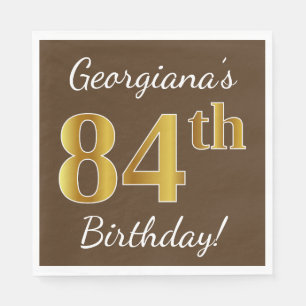 Serviette En Papier Brown, Faux Gold 84e anniversaire + Nom personnali
