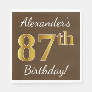 Serviette En Papier Brown, Faux Gold 87e anniversaire + Nom personnali