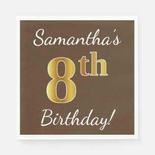 Serviette En Papier Brown, Faux Gold 8ème anniversaire + Nom personnal