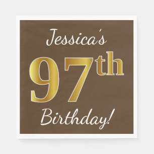 Serviette En Papier Brown, Faux Gold 97e anniversaire + Nom personnali