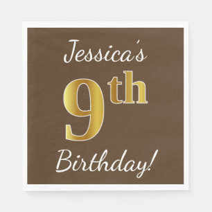 Serviette En Papier Brown, Faux Gold 9e anniversaire + Nom personnalis