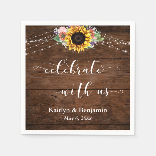 Serviette En Papier Brown feux de tournesol en bois fêtez avec nous (Devant)