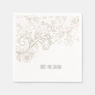 Serviette En Papier Brown floral rose vif Mariage romantique