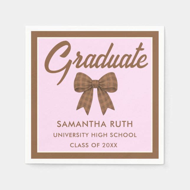 Serviette En Papier Brown Gingham Bow Graduation Party (Devant)