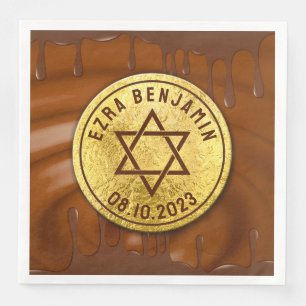 Serviette En Papier Brown Gold Chocolat Bar Mitzvah ou Bat mitzvah