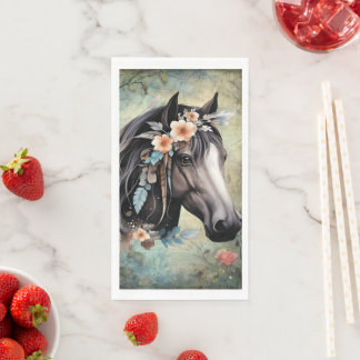 Serviette En Papier  Brown horse in flowers.