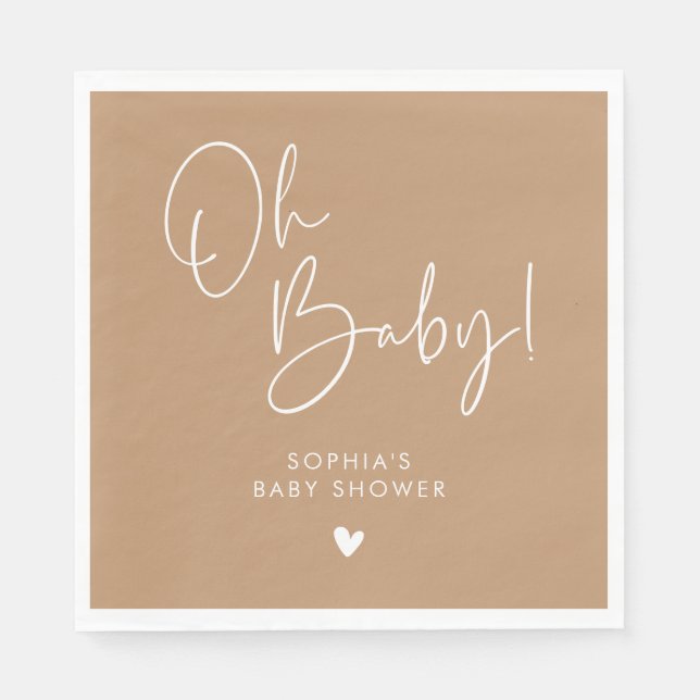 Serviette En Papier Brown Oh Baby Baby shower moderne Boho (Devant)