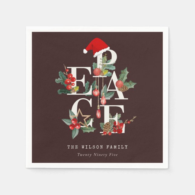 Serviette En Papier Brown Rouge Vert Blanc Vieux Noël (Devant)
