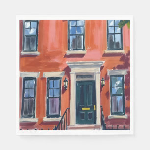Serviette En Papier Brownstones de Boston Massachusetts Aquarelle