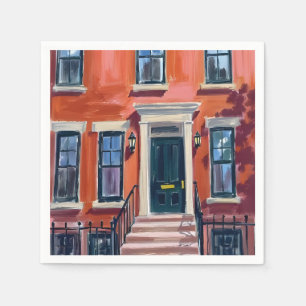 Serviette En Papier Brownstones de Boston Massachusetts Aquarelle