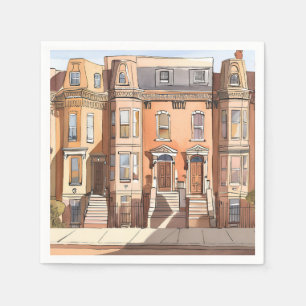 Serviette En Papier Brownstones esquissées Peinture de rue de Boston
