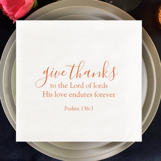 Serviette En Papier Brûlé Orange Donner Merci Religieux Thanksgiving (Thanksgiving dinner napkins. Elegant burnt orange script. Give thanks Bible verse. 
)