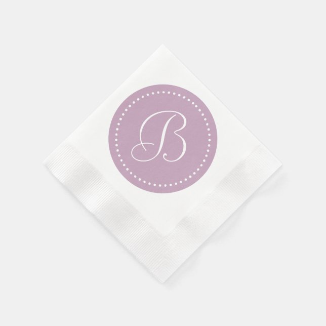Serviette En Papier Brume mauve/Monogramme à point blanc (Coin)