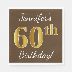 Serviette En Papier Brun, anniversaire d'or de Faux soixantième + Nom